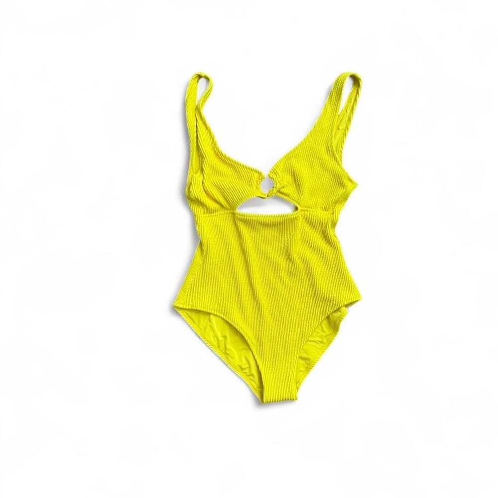 Aerie Crinkle Ring Cutout One Piece Swimsuit Women's M Bright Yellow
